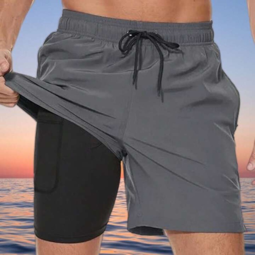 Men's Gray Swim Trunks with Compression Lining